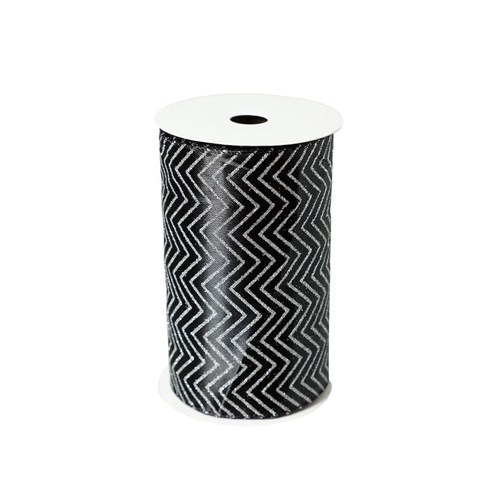 CR232NP Listón Zigzag Negro y Plata 15 Cm. x 9 Mts.