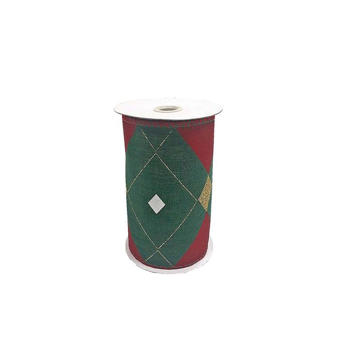 CR239VO Listón Highlands Rojo con Verde y Oro 15 Cm. x 9 Mts.
