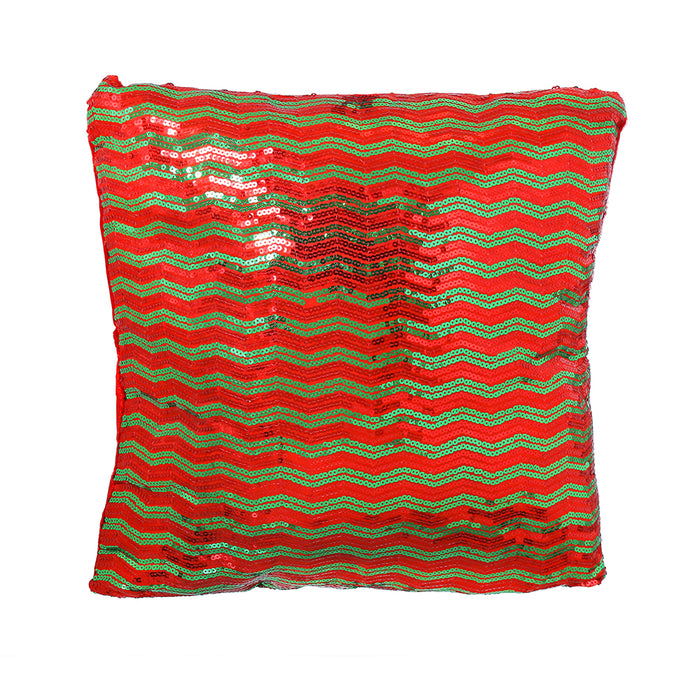 CX2349VR Cojin Lentejuelas Verde/Rojo 45x45 Cm.