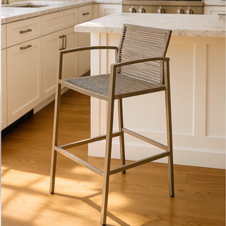 SCL58BCT Banco Cocina Mallorca Taupé con Ratán y Acero.