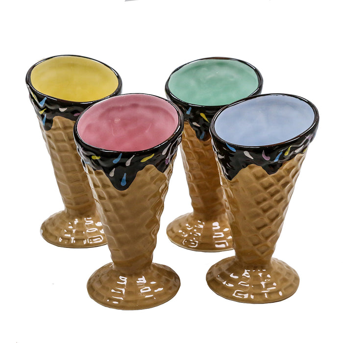 CE263 Set de 4 Conos Tipo Waffle de Cerámica Para Postre 14 cm.