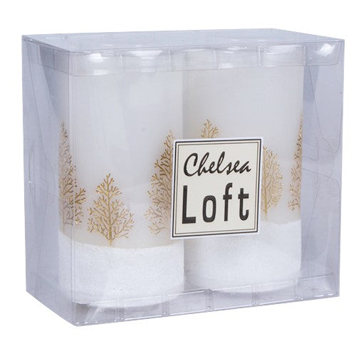 KLC392O Set 2 Cirios Pinos Oro 7.6x15 cm .