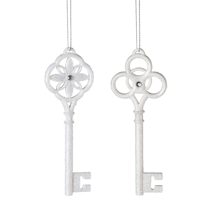 KWL112B Set 2 Ornamento Llave Antigua Blanco Frost 14 Cm.