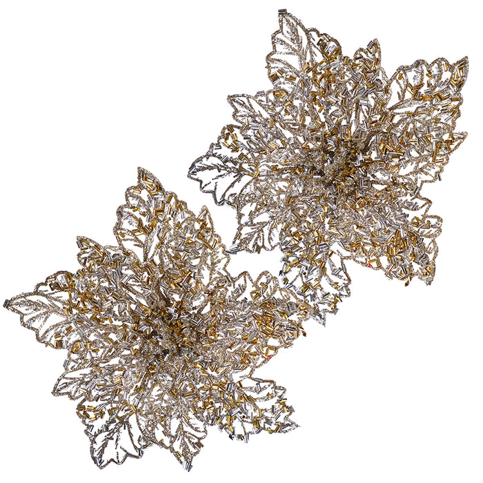 KWL164 Set 2 Flores De Pedreria Oro/Plata 13 Cm.