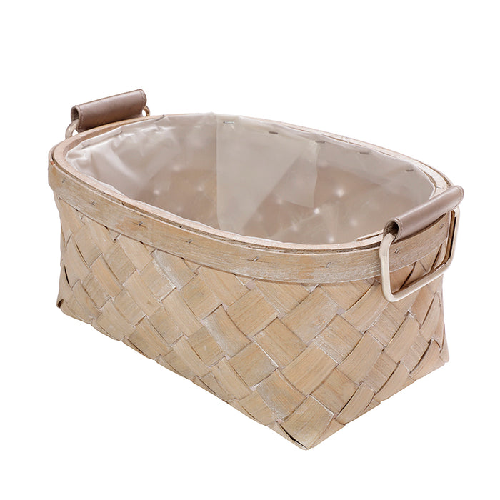 LX128M Canasta Mediana Organizadora Oval Madera Tejida 33x22x15 cm