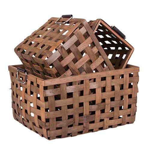 LX858G Cesto Grande Rectangular Madera Tejida 45x35x24 cm