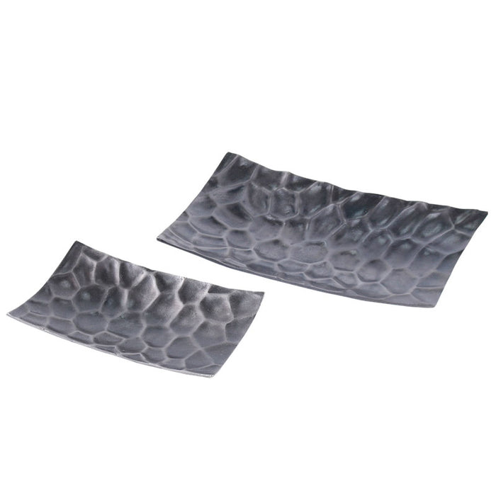 MIN2100 Platón Rectangular Hexágonos Metal Plomo 40(L)X20(P)X6(A) cm.