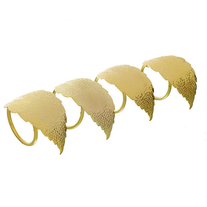 RH0425O Set 4 Servilleteros Hoja Martelinada Oro 9 Cm.
