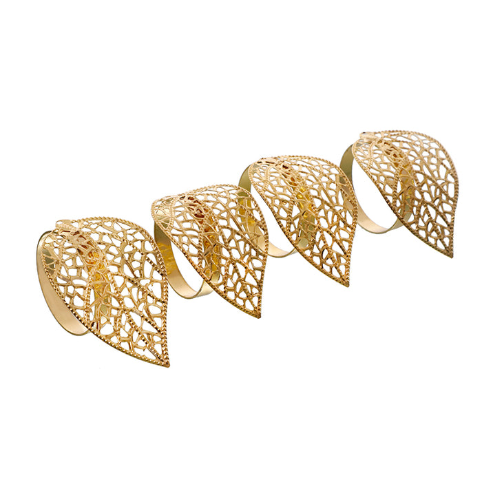 RH1259O Set 4 Servilleteros Hoja Filigrana Oro 7Cm.