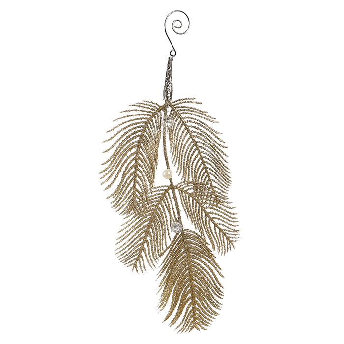 RH1625C Ornamento Plumas Y Perlas Champaña 31 Cm.