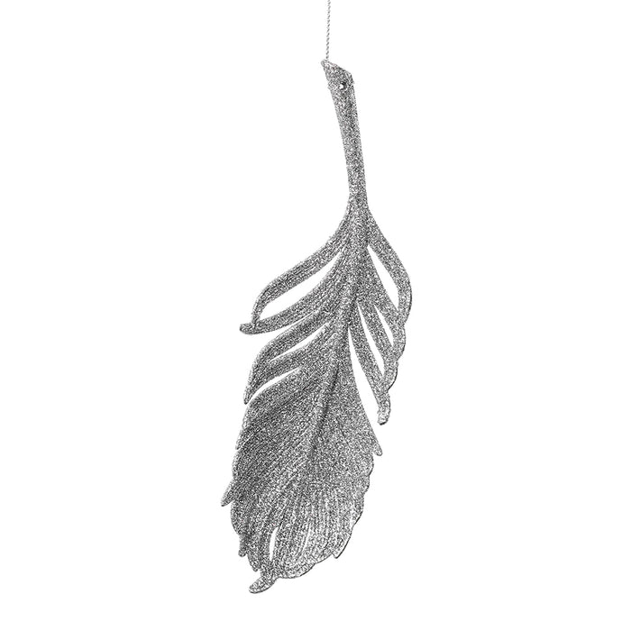 RJL918P Ornamento Pluma Plata 21 cm .