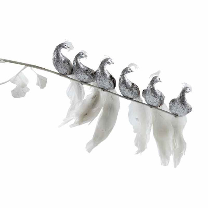 SHA692P Set 6 Pájaros Pavorreal Plata Con Clip 28(D) Cm.