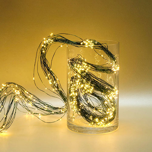 TCB72BV Cascada Alambre Verde 720 Luces LED Blanco calido 3 mts.