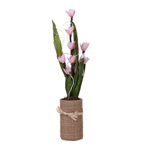 VI291R Arreglo Yute Flores Rosa 33 cm