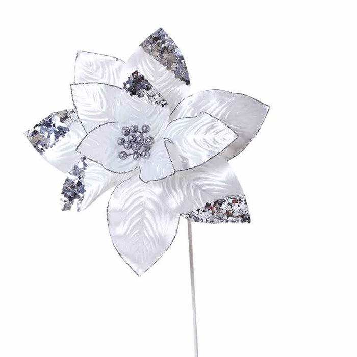 XH1094BP Flor Diseñador Grande Blanco/Plata 37(D)X60(A) Cm.