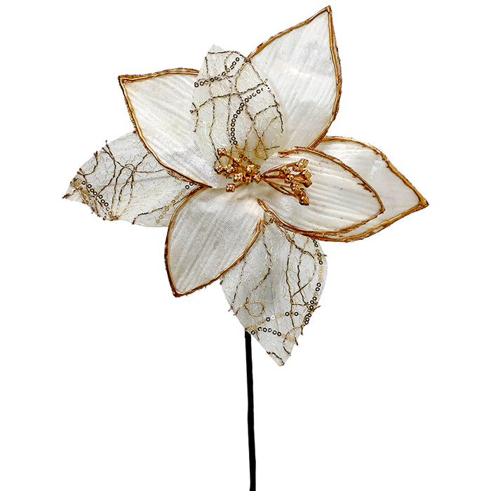 XH23M Nochebuena Crema Con Filigrana Y Orilla Oro Mediana 26(d)x40(a) Cm.