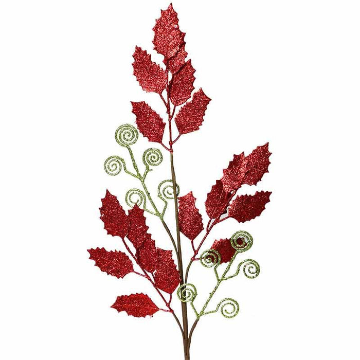 XH643R Rama Hoja Holly Roja Con Espirales 40(L)X90(A) Cm.