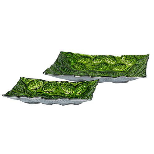 YQ751 Platón Rectangular Piñas Verde 24 cm