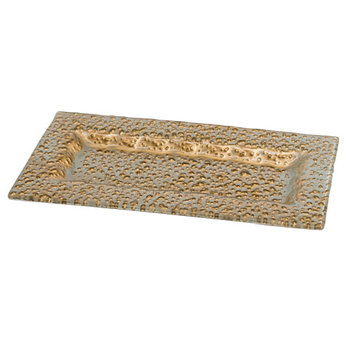 YQ906 Plato Rectangular Piedritas Oro 28 cm