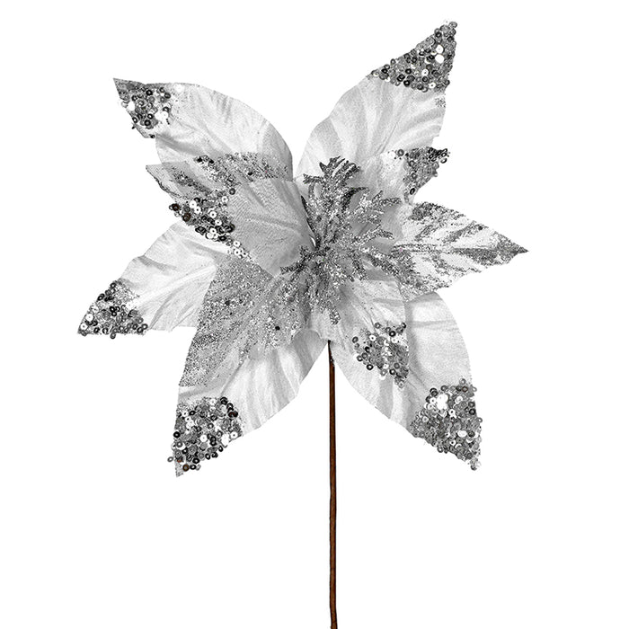 YS2202 Nochebuena Blanca Con Plata Frost 33(D)X58(A) Cm.