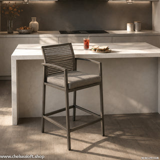SCL58BCG Banco Cocina Mallorca Gris con Ratán y Acero.