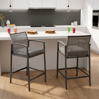 SCL58BCG Banco Cocina Mallorca Gris con Ratán y Acero.