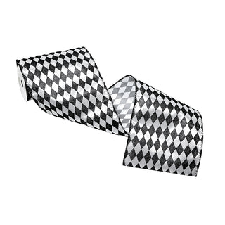 CR0037N Listón Rombos Negro y Blanco 15 cm. x 4.57 mts.