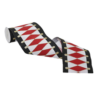 CR0434R Listón Rombos Tambor Negro, Blanco y Rojo 15 cm. x 4.57 mts