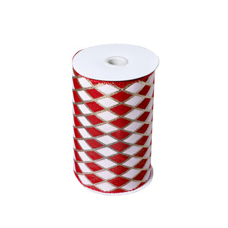 CR230RO Listón Rombos Rojos con Oro 15 Cm. x 9 Mts