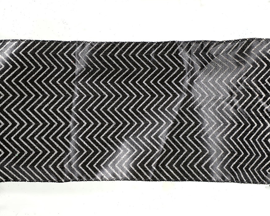 CR232NP Listón Zigzag Negro y Plata 15 Cm. x 9 Mts.