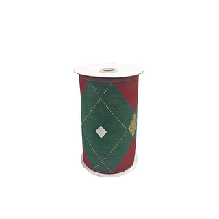 CR239VO Listón Highlands Rojo con Verde y Oro 15 Cm. x 9 Mts.