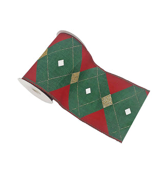CR239VO Listón Highlands Rojo con Verde y Oro 15 Cm. x 9 Mts.