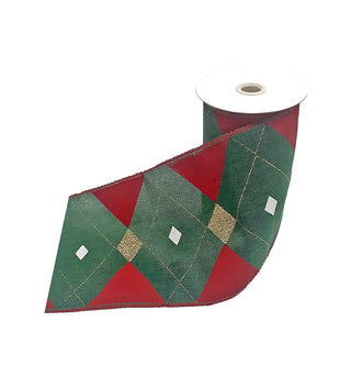 CR239VO Listón Highlands Rojo con Verde y Oro 15 Cm. x 9 Mts.