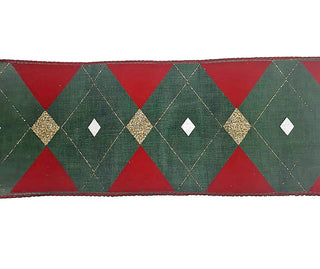 CR239VO Listón Highlands Rojo con Verde y Oro 15 Cm. x 9 Mts.