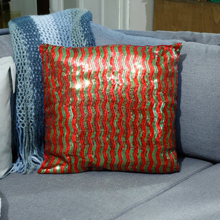 CX2349VR Cojín Lentejuelas Verde/Rojo 45x45 Cm.