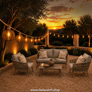 LH028AP SERIE DE 10 FOCOS COLGANTES CON PANTALLA PARA EXTERIOR CON EXCLUSIVO, CORDÓN DE DISEÑADOR YUTE Y SOCKET TAUPÉ 5 MTS(STRING LIGHTS) Cable eléctrico forrado, con acabado yute resistente al agua para exterior; con pantalla de ratán sintético