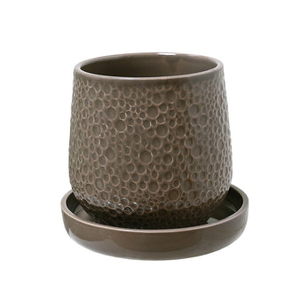 KAL030T Maceta Pebble Alargada Taupe 14x14cm (Incluye Plato)