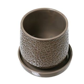 KAL030T Maceta Pebble Alargada Taupe 14x14cm (Incluye Plato)