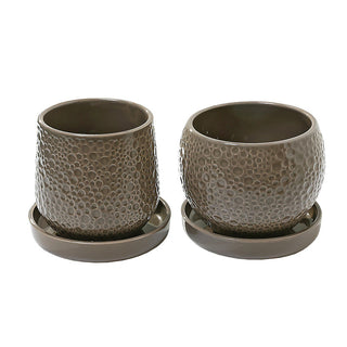 KAL030T Maceta Pebble Alargada Taupe 14x14cm (Incluye Plato)
