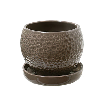 KAL033T Maceta Pebble Redonda Taupe 15x13cm. (Incluye Plato)