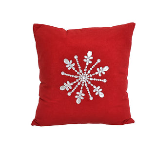 KC240450 Cojín Rojo Pedrería Copo de Nieve 50x50 cm.