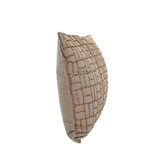 KC241235 Cojín Lino Natural Pedrería Oro 35x50 cm.