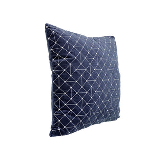 KC245450 Cojín Reticulado Terciopelo Azul Acero Bordado Blanco 50x50 cm.