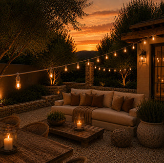 LH028B SERIE DE 10 FOCOS COLGANTES PARA EXTERIOR CON EXCLUSIVO, CORDÓN DE DISEÑADOR YUTE Y SOCKET TAUPÉ SIN PANTALLA (STRING LIGHTS) Descripción adicional: Cable eléctrico forrado, con acabado yute resistente al agua para exterior.