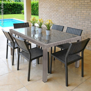SCL240 Silla Harbour en Acero con Acabado Negro para Exterior y Tablones de Pollywood Gris.