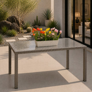BK1161 Mesa Aluminio Tejido Ratán Sintético 90cm.(L) x150cm.(P) x75cm.(A)