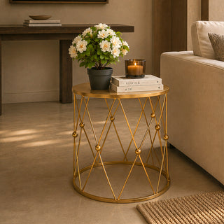MQ3045OG Mesa Pedestal Tambor Oro 50cm.