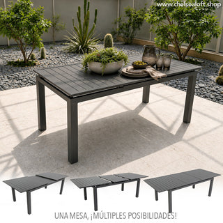 BK1677A Mesa Rectangular de Extensión Antracita en Aluminio acabado para exterior 180/240cm(L) x 100cm(P) x 77cm(A)
