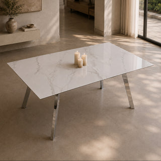 TC2414BN Mesa Rectangular de Extensión. Cerámica Blanca Nube y Base Cromo.