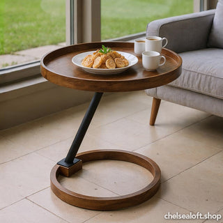 KI193NC Mesa Servicio Redonda Café Con Metal Negro 46 Cm.(D)X52 CM.(A)